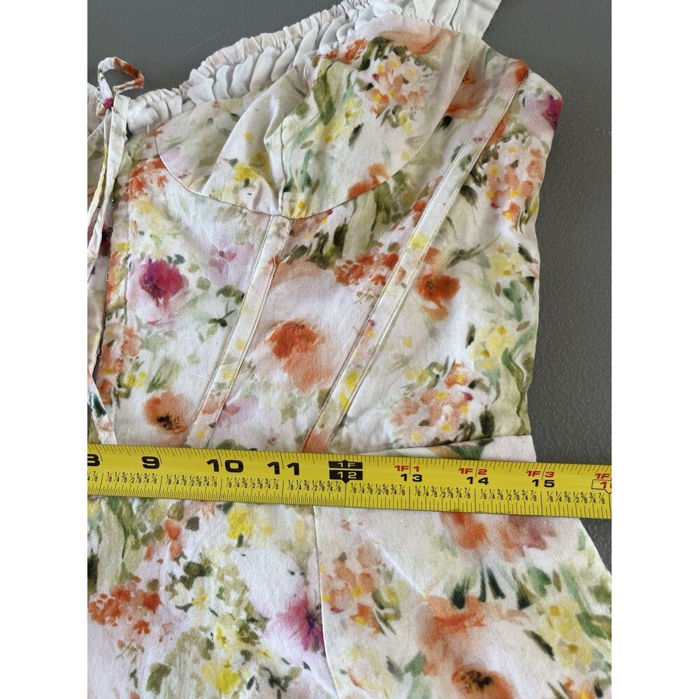 ASTR Julietta Milkmaid Dress Floral Slit Midi Medium Orange Green Cottagecore - Picture 5 of 11